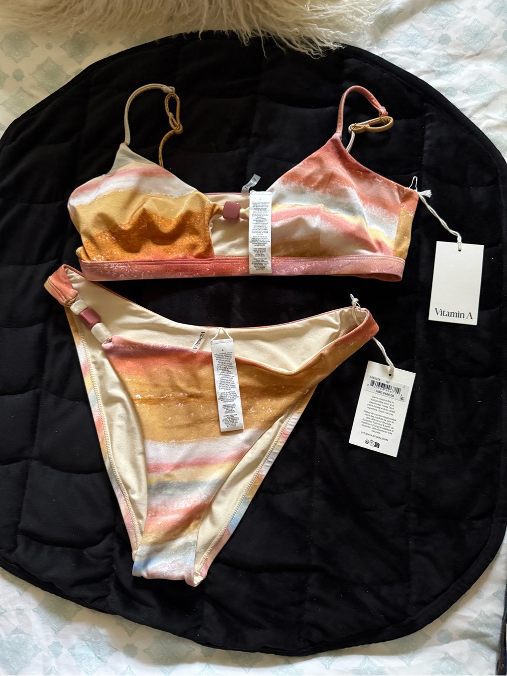 Vitamin A Sunset Stripe Bikini Set - Pink, Gold, Cream